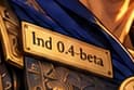 THE BETA PLAQUE. The chest plaque reads lnd 0.4-beta. It identifies the specific software release, anchoring the scene to Lightning Labs' first mainnet beta rather than the invention of Lightning itself.