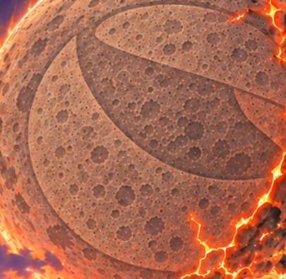 THE FAINT TERRA EMBLEM. The emblem sits within the cratered moon rather than floating above it. It identifies Terra in a fictional celestial metaphor for the ecosystem’s collapse.