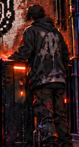 The second artist. A second figure works beside the mural, turning digital collecting into a shared creative scene. The figures and rainy alley are fictional editorial symbolism.