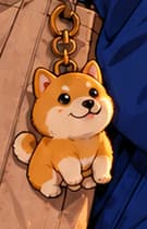 The Doge keyring. A familiar Shiba Inu charm hangs from the shopper's bag. It is a playful collection crossover, not evidence that Dogecoin was involved in the USDC depeg.