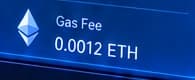 ETH gas fee. The ETH symbol distinguishes transaction gas from ARB governance tokens. The 0.0012 ETH readout is illustrative.