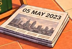 05 MAY newspaper. The date nods to Binance's 5 May 2023 listing announcement. The newspaper itself is an invented prop.