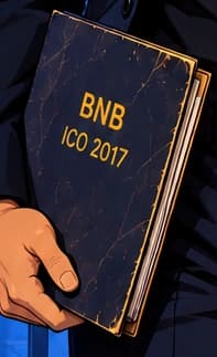 The worn BNB folder. BNB / ICO 2017 looks back to BNB's initial coin offering and Binance's beginnings. It connects to card 040, Binance Launches, without suggesting that the ICO itself was the settled offense.
