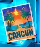 A star over Cancun. The star and CANCUN sticker combine Deneb, the star used for the consensus-layer upgrade, with Cancun, the Devcon 3 city used for the execution-layer upgrade.