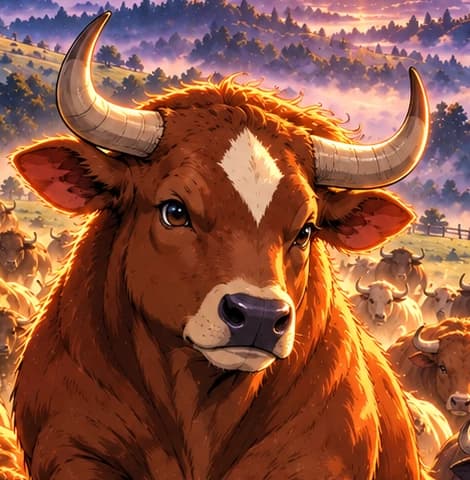 The same bull, grown. The chestnut coat, white forehead blaze and single white foreleg carry the young bull's identity into the larger, stronger lead animal.