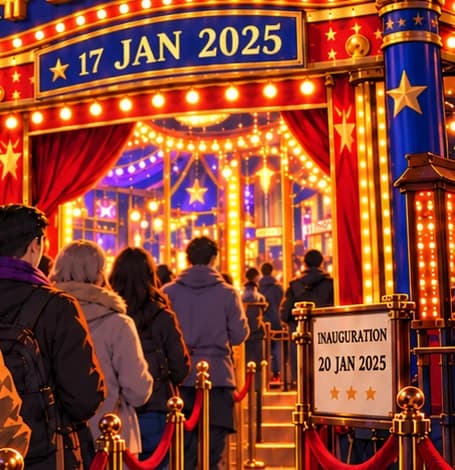 Three days apart. 17 JAN 2025 sits beneath the main marquee. The smaller INAUGURATION / 20 JAN 2025 notice places the launch just before Trump's return to office.